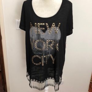 New York T-Shirt with Lace Fringe -NWT